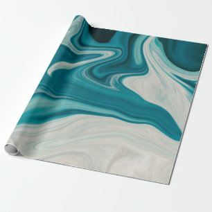 Papel De Regalo Pintura abstracta blanca y verde azulada