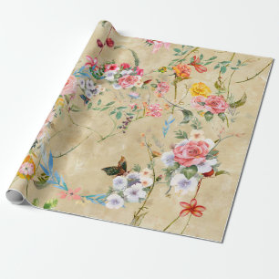 Papel De Regalo Pintura acuarela de hojas y flores, sin costura 