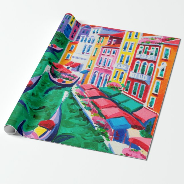 Papel De Regalo pintura al óleo de la bella Venecia, Italia sobre  (Desenrollado)