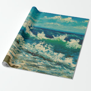 Papel De Regalo pintura al óleo de la playa, bonitas olas en la l