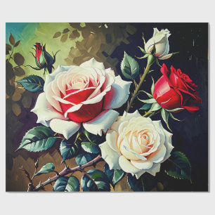 Papel De Regalo Pintura al óleo de rosas rojas blancas rosadas bon