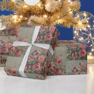 Papel De Regalo Pintura al óleo de rosas rosadas de jardín francés