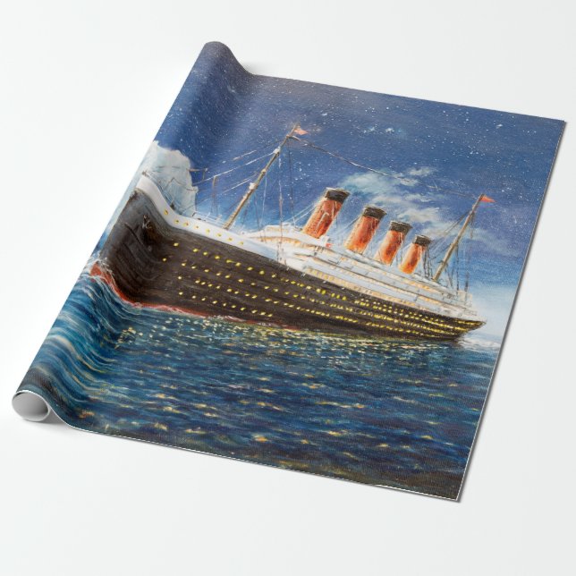 Papel De Regalo  pintura al óleo de Titanic y iceberg en el océano (Desenrollado)