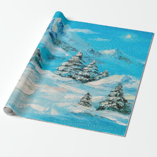 Papel De Regalo pintura al óleo, paisaje de montaña invernal con