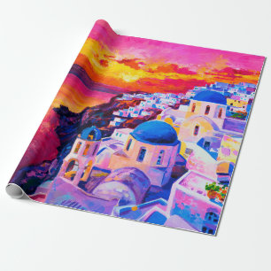 Papel De Regalo pintura al óleo sobre lienzo. Atardecer sobre la