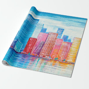 Papel De Regalo Pintura artística de rascacielos. Estilo abstracto