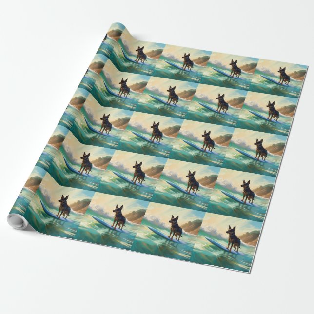 Papel De Regalo Pintura australiana de surf en Kelpie Beach (Desenrollado)
