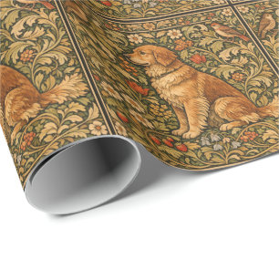 Papel De Regalo Pintura boho elegante vintage de Golden Retriever