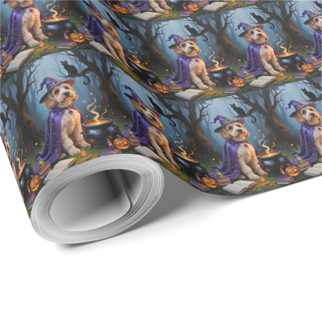Papel De Regalo Pintura caprichosa de Halloween de perro Cockapoo (Esquina del rollo)