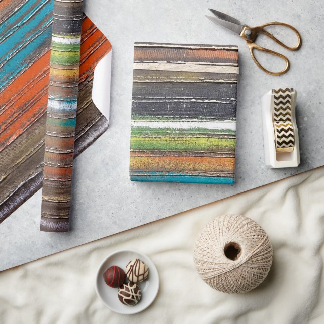 Papel De Regalo pintura colorida en madera rústica (Artesanía)