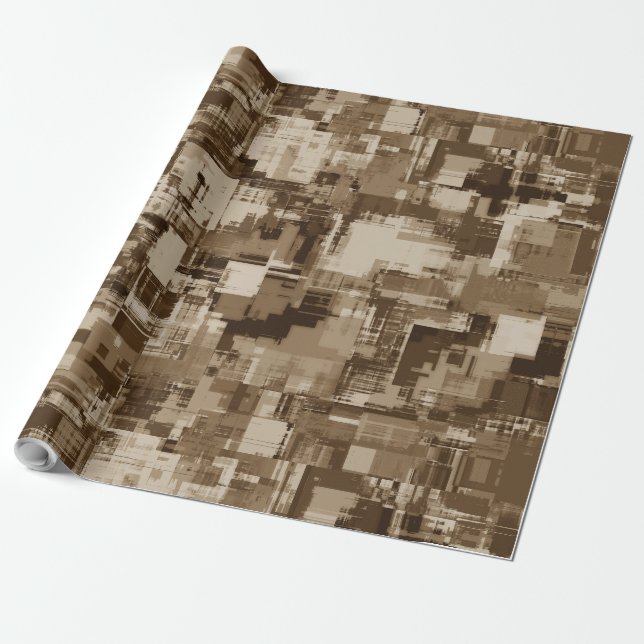 Papel De Regalo Pintura cubista moderna beige marrón estética acog (Desenrollado)