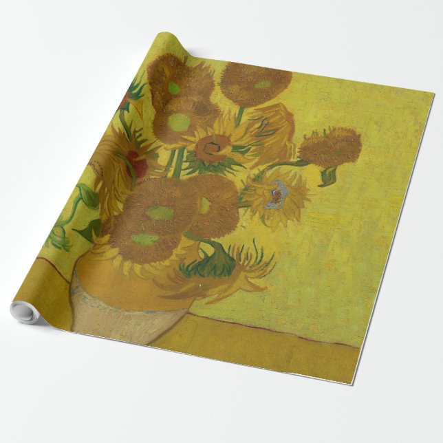 Papel De Regalo Pintura de 15 girasoles de Vincent Van Gogh (Desenrollado)