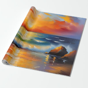 Papel De Regalo Pintura de aceite de la puesta de sol de los naran