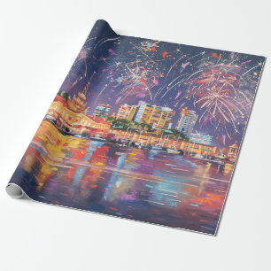 Papel De Regalo Pintura de aceite en el lienzo del puerto marítimo