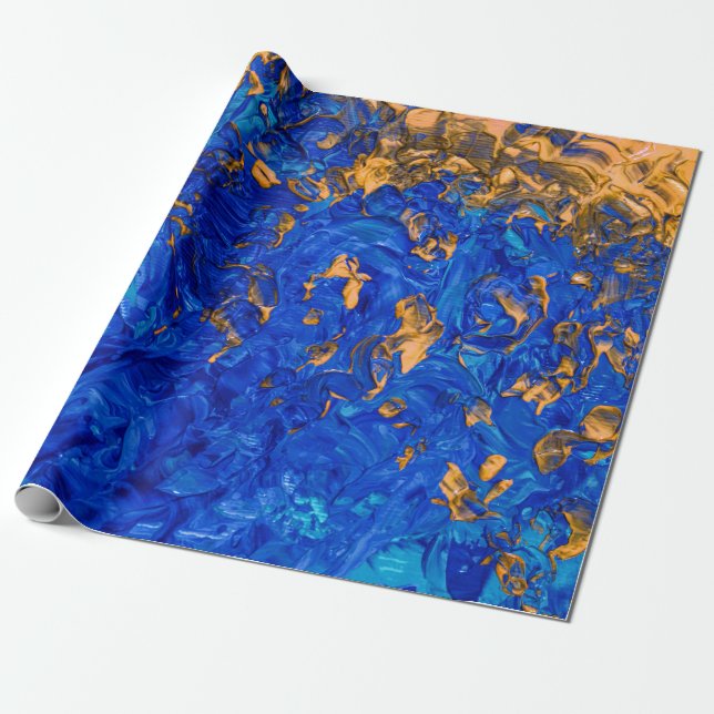 Papel De Regalo Pintura de acrílico amarillo dorado con cobalto az (Desenrollado)