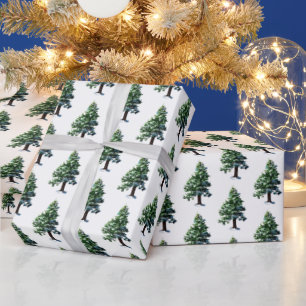 Papel De Regalo Pintura de Acuarela de Pino con Nieve 