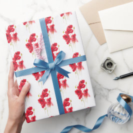 Papel De Regalo Pintura de adormidera roja sobre blanco