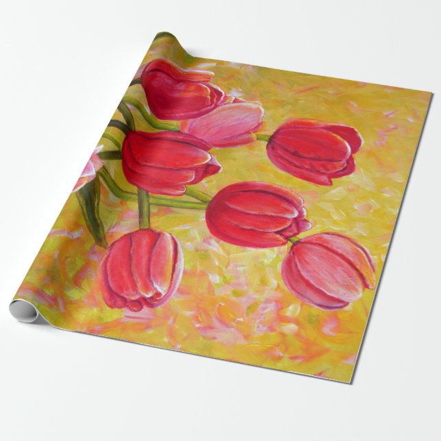 Papel De Regalo Pintura de arreglos de tulipanes rosados y rojos (Desenrollado)