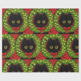 Papel De Regalo Pintura de arte de gato negro para navidades