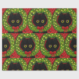 Papel De Regalo Pintura de arte de gato negro para navidades