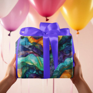 Papel De Regalo Pintura de arte fluido colorido moderno con tinta 