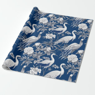 Papel De Regalo Pintura de aves blancas azules de Chinoiserie