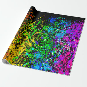 Papel De Regalo Pintura de color arcoíris negro con salpicaduras d