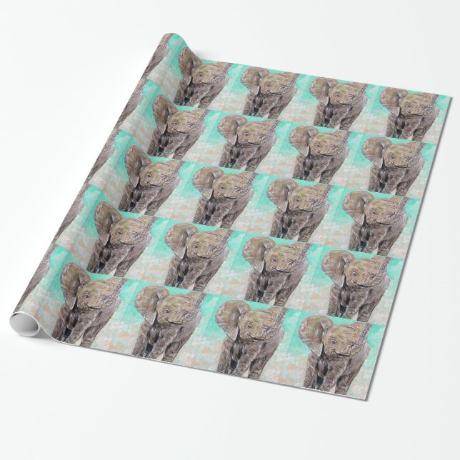 Papel De Regalo Pintura de elefante bebé (Desenrollado)