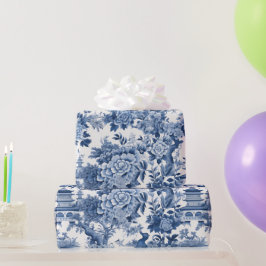 Papel De Regalo Pintura de flores de color azul en Chinoiserie