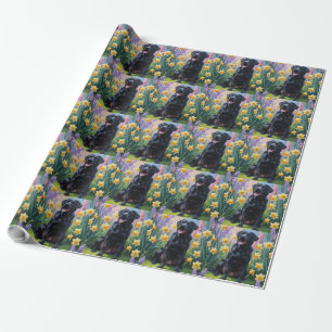 Papel De Regalo Pintura de flores de primavera del perro Labrador