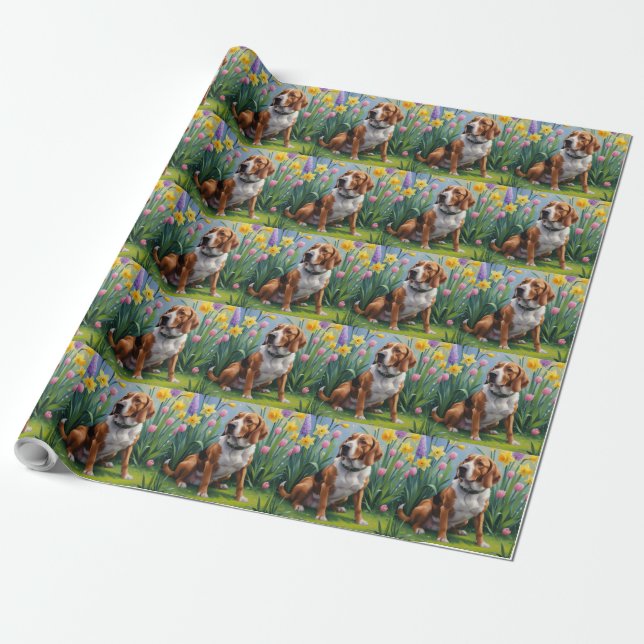 Papel De Regalo Pintura de flores de primavera del Treeing Walker  (Desenrollado)