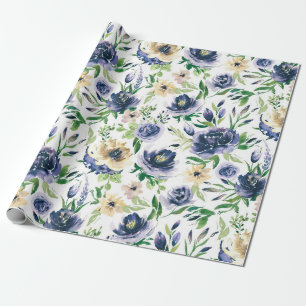 Papel De Regalo Pintura de flores violeta-azul con acuarelas