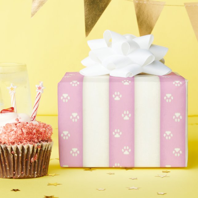 Papel De Regalo Pintura de gato Imprime pistas de animales blancos (Fiesta de cumpleaños )