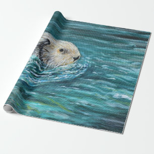 Papel De Regalo Pintura de la nutria de mar de la hora de comer de