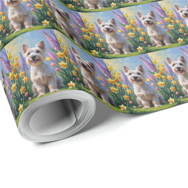 Papel De Regalo Pintura de las flores de primavera de perro de los (Esquina del rollo)