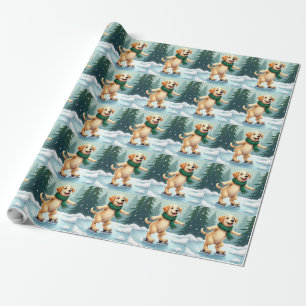 Papel De Regalo Pintura de Navidad de Labrador Retriever patinando