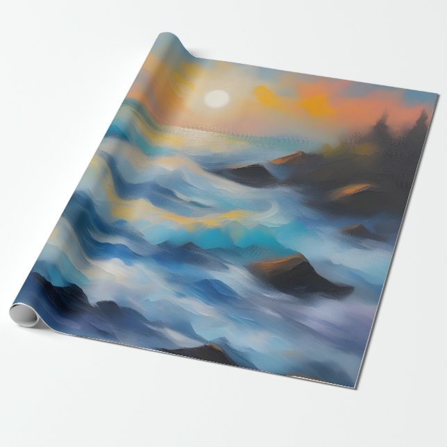 Papel De Regalo Pintura de olas de mar azul claro bajo el sol (Desenrollado)