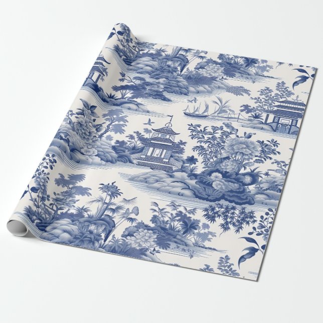 Papel De Regalo Pintura de paisajes asiáticos de Chinoiserie (Desenrollado)