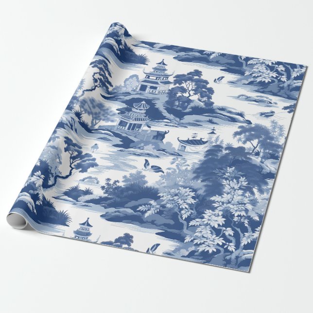 Papel De Regalo Pintura de paisajes orientales de Chinoiserie (Desenrollado)
