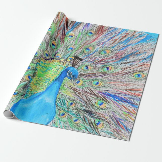 Papel De Regalo Pintura de pavo real acuático (Desenrollado)