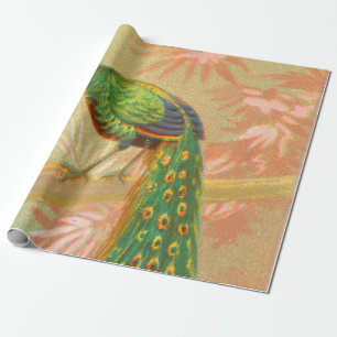 Papel De Regalo Pintura de pavo real y flores