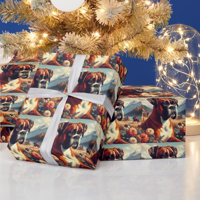 Papel De Regalo Pintura de perro de Boxer de época (Vacaciones)