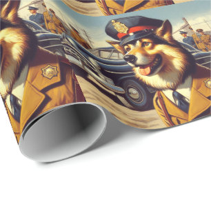 Papel De Regalo Pintura de perro de la policía retro