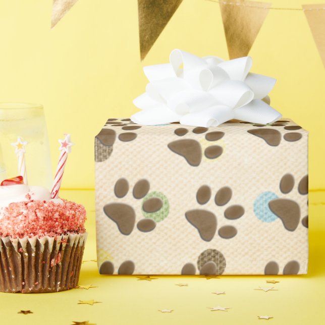 Papel De Regalo Pintura De Perro Imprimiendo Puntos De Polka (Fiesta de cumpleaños )