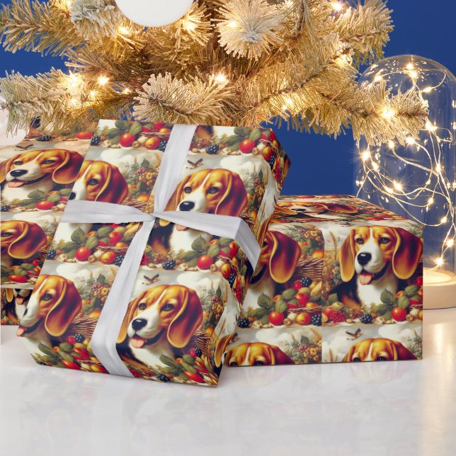 Papel De Regalo Pintura de pimienta beagle de época (Vacaciones)