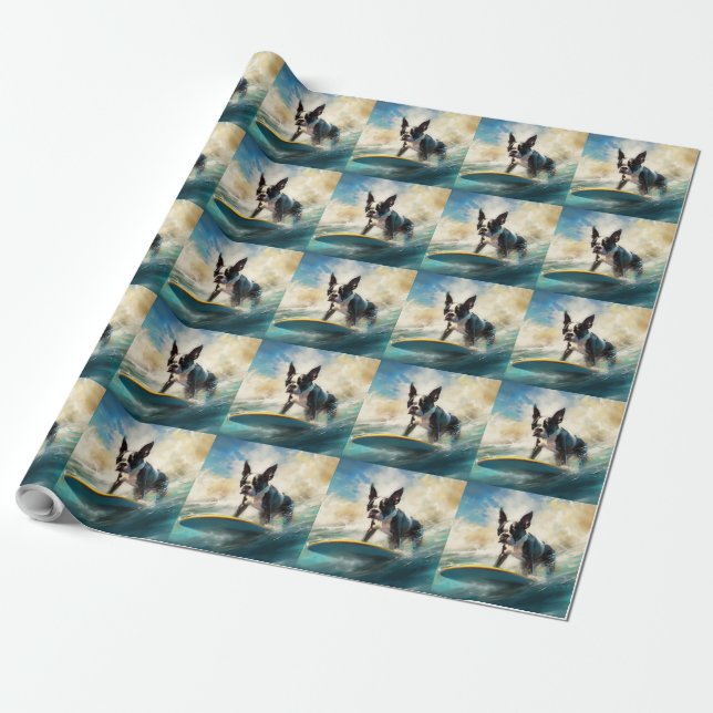 Papel De Regalo Pintura de surf en Boston Terrier Beach (Desenrollado)