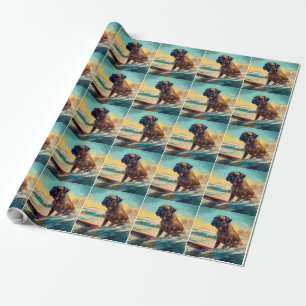 Papel De Regalo Pintura de surf en la playa de Bullmastiff