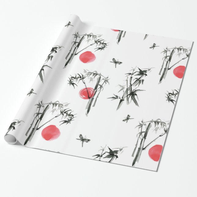 Papel De Regalo Pintura de tinta japonesa Sumi-e (Desenrollado)