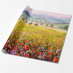 Papel De Regalo Pintura del paisaje de cipreses toscanos italianos
