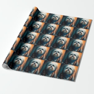 Papel De Regalo Pintura digital de perro Havanés en bicicleta